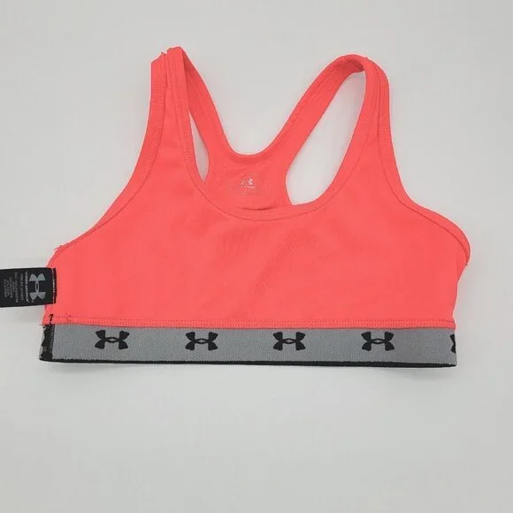 Under Armour Sports Bra Youth Girls Large Neon Coral Pink Black Athletic Workout - Picture 5 of 9